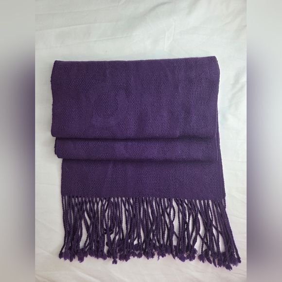Coach Womens Vintage Purple 100%  Cashmere Fringe Scarf- Signature Pattern - Picture 4 of 8